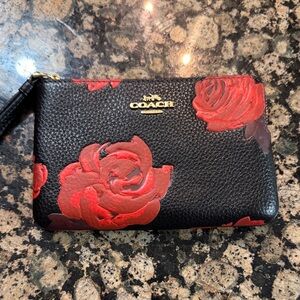Coach Black and Red Floral Clutch